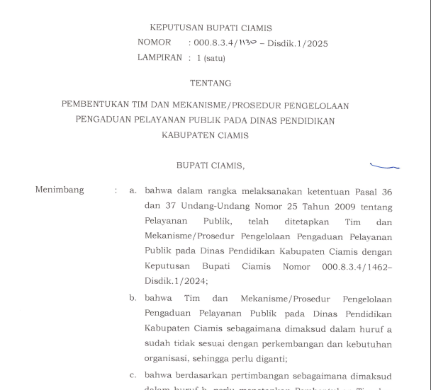 SK TIM PENGELOLA PENGADUAN DISDIK 2025 SK TIM PENGELOLA PENGADUAN DISDIK 2025