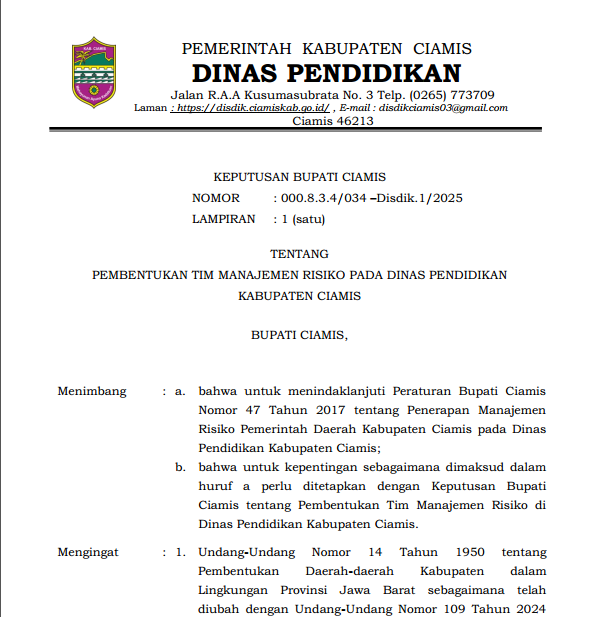 SK Pembentukan Tim Manajemen Risiko